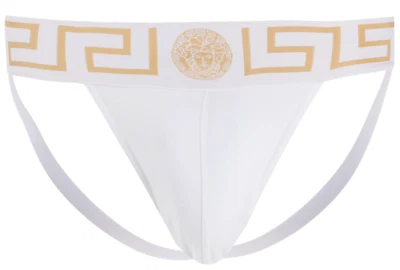 NWT Versace Greca Border Medusa White Greek Key Jockstrap Underwear 7 US XL $95 - Image 1 of 4