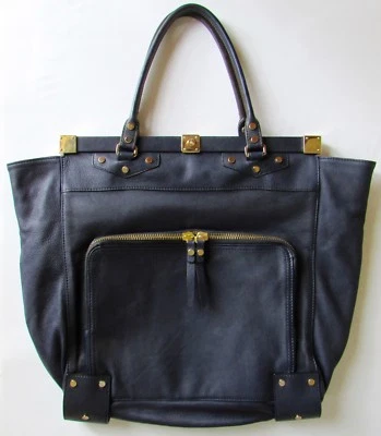 Bolso de Mano $3150 LANVIN Cuero Azul Marino Marco Superior Magnético Foto 1 de 4