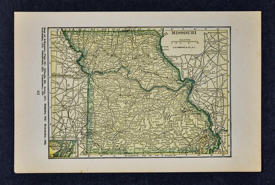Mapa Hammond 1927 - Missouri St. Louis Columbia Kansas City Jefferson Springfield Foto 1 de 1