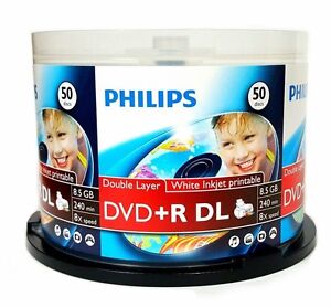 50 PHILIPS 8X Blank DVD+R DL Dual Double Layer 8.5GB White Inkjet Printable Disc