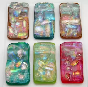 (NO BAIL NEEDED) 6 pcs RECTANGLE DICHROIC FUSED GLASS pendant (Q9) CAB HANDMADE - Picture 1 of 5