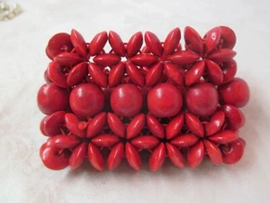 Vintage wide red dyed Wooden Beads stretch Bracelet - Picture 1 of 3