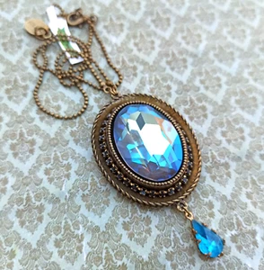 Michal Negrin Necklace Huge Blue and Oversize Swarovski Crystal Oval Royal Gift - Picture 1 of 24