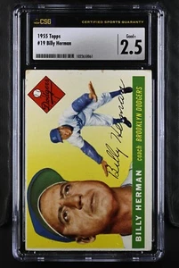 1955 Topps #19 Billy Herman Brooklyn Dodgers - CSG 2.5 Good+ - Picture 1 of 2