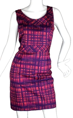 {MERONA} Vestido Vaina Púrpura Rayas Patrón Línea A Algodón Cremallera Forrado Verano ~12 Foto 1 de 4