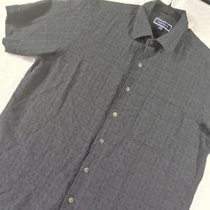Camisa de campamento Club Room para hombre mediana negra tejido de canasta con botones mezcla de seda/rayón - Imagen 1 de 8