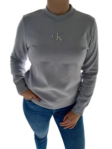 Calvin Klein Damen Sweatshirt Silver Monogram Cut Out Grau Größe S bis XL NEU - Bild 1 von 4