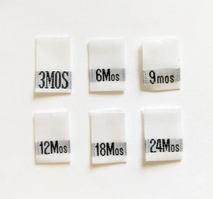 120 pcs White Infant Clothing Sewing Folded Garment Label Woven Tags Months - Picture 1 of 1