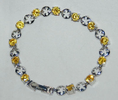 Citrine Sterling Silver 925 Flower 12-Stone Bracelet 7" Foto 1 de 4