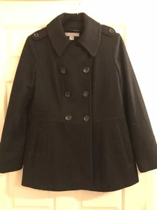 Michael Kors Womens Wool Buttoned Collared Darted Trench Coat Black Size M - Picture 1 of 7