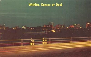 WICHITA, Kansas KS CITY SKYLINE AT DUSK ca1960's Chrome Postcard - Picture 1 of 2