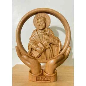 Jesus Saint Peter - Wooden carving picture - Religious statue wall table decor - Picture 1 of 3