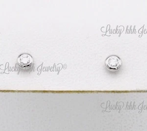 14k Solid White Gold Bezel Natural Diamond Stud Earring 0.10ct - Picture 1 of 4