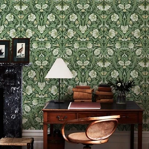 Green Boho Floral Peel And Stick Wallpaper Chic 17.3"X118"Living Room Wall Decor - Picture 1 of 6