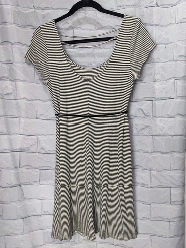 OFF WHITE Vestito donna maternità a costine nero e bianco sporco righe orizzontali