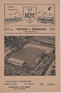 WATFORD V BIRMINGHAM CITY ~ FA CUP 3RD ~ 9 ENERO 1960 ~ EXCELENTE ESTADO - Imagen 1 de 1