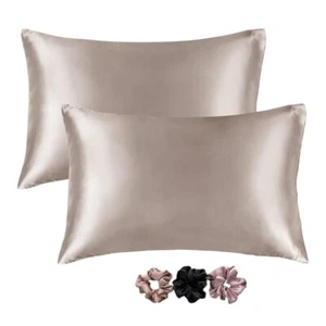 Silky Satin Pillowcase (2 pcs) Pillow Case Cushion Cover with 3 Scrunchies FREE - Picture 1 of 8