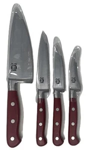 Mad Hungry 4-Piece Cutlery Set - Steel-forged Knife Blades, Red Handle, Durable - Picture 1 of 2
