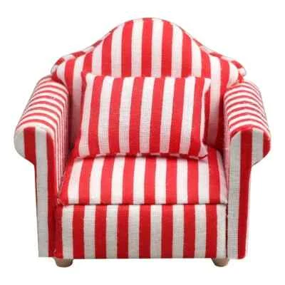 1:12 scale Living Room Chair, RED & WHITE STRIPES only left, with cushion - Image 1 of 2
