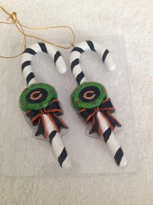 NFL Chicago Bears Bastón de Caramelo LOGOTIPO DEL EQUIPO ADORNOS ~ 2 PAQUETES ~ NUEVO EN CAJA Foto 1 de 4