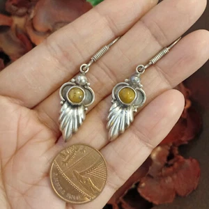 925 Silver Silver Tiger Eye Gemstone dangle earrings, 5.93 gram, UK SELLER - Picture 1 of 4