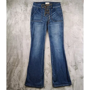 Refuge Schnür Schlagjeans Taschen Dark Wash Denim Damen Jeans - Bild 1 von 10