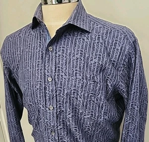 Bugatchi Button Up Shirt Mens Large Long Sleeve Paisley Blueish Purple  - Picture 1 of 11