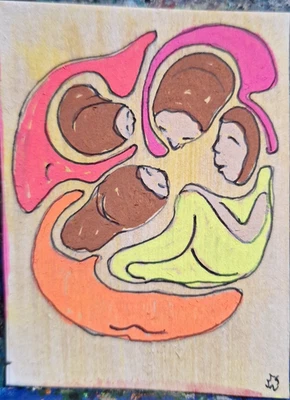 4 mujeres chateando ACEO ATC ROBLE ORIGINAL 3,5 x 2,5 pulgadas Foto 1 de 3