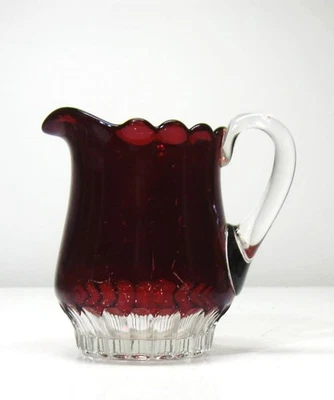 EAPG ** RUBY STAINED  =  BOHNER RIB BY CRYSTAL GLASS = CREAM  PITCHER = 1890'S - Image 1 of 4