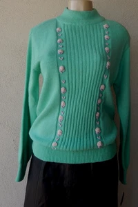 1990’s Wye Oaks Womens Knit Sweater, Deadstock NWT, Size L Embroidered Roses - Picture 1 of 7