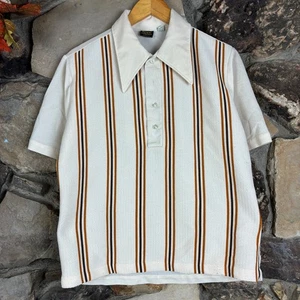 Vintage JC Penney Shirt Mens Large Knit Striped Disco Towncraft Point Collar - Picture 1 of 8