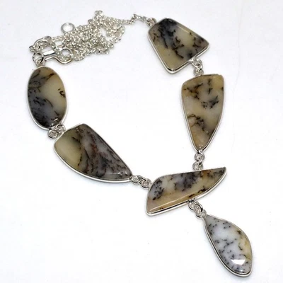 Collar de joyería de ópalo dendrítico enchapado en plata 925 hecho a mano tamaño 17" GW Foto 1 de 3