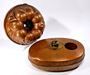 antikes KUPFERSET - schöne Gugelhupf Backform und ovale Wärmflasche Deko Küche - Bild 1 von 6