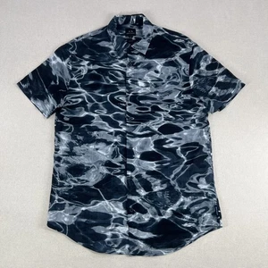 Camisa Armani Exchange Para Hombre Mediana Negra Azul Estampado Agua Abotonada Manga Corta - Imagen 1 de 16