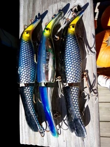 3 VINTAGE SWIM WHIZZ 1979 HOMER LE BLANC TACKLE JOINTED 7.5" MUSKY LURE'S MUSKIE - Picture 1 of 4