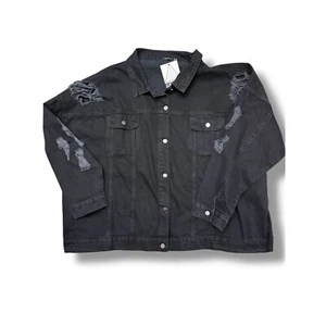 NWT Boohoo Denim Jacket Plus Oversized Busted Distressed Black Size 26 destroyed - Picture 1 of 13