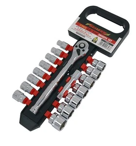 Juego de 17 enchufes de accionamiento cromados de 3/8" con trinquete y barra de extensión - 8 mm - 22 mm - Imagen 1 de 3