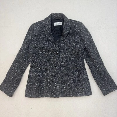Chaqueta Blazer Max Mara Mezcla Lana Virgen Botón Gris Tweed Bolsillos Talla EE. UU. 8 Foto 1 de 4