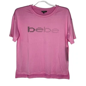 Bebe T Shirt Womens Small Top Pink Logo Graphic Tee Activewear Running Workout - Picture 1 of 12