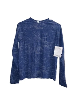 Athleta Girl Long Sleeved Power Up Blue and White Textured Top Size XL/14 - Picture 1 of 9