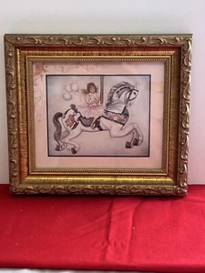 Ann Taylor "BLUE RIBBON CAROUSEL" Print -CAROUSEL HORSE girl Limited Edition - Picture 1 of 6