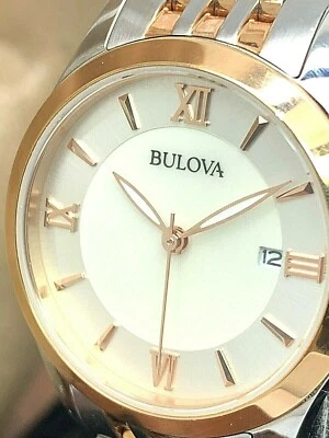 Bulova Women's Watch 98M125 Quartz White Mother of Pearl Dial Rose Gold Silver - Image 1 of 4