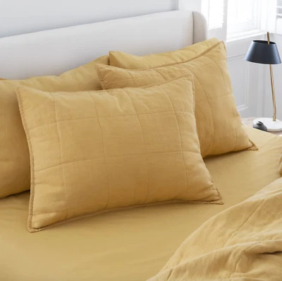 Welhome By Welspun  Relaxed 100% Linen Standard Sham Set 20in X 26in Dark Yellow - Image 1 of 3