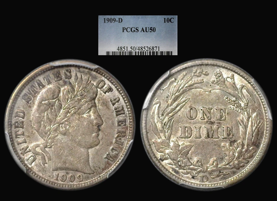 1909-D Barber Dime graded by PCGS AU50 ..... tuff Date!! Original!! - Image 1 of 1