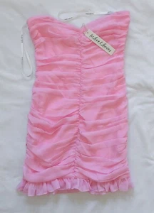 NWT for Love & Lemons Bailey Mini Dress [Sz XS] Sleeveless Pink Chiffon Ruched - Picture 1 of 7