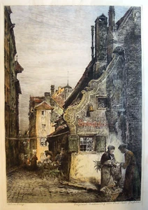 PAUL GEISSLER GRABADO / NUREMBERG - GRABADO ORIGINAL DE PROF. / STREET SCENE - Imagen 1 de 17