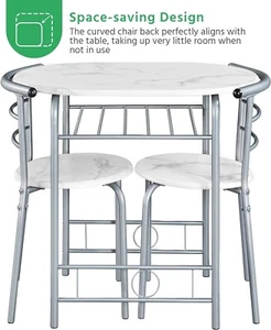 Compact Small White Dining Table Set 2 Chair Cafe Home Kitchen Restaurant - Picture 1 of 6