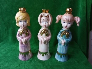 Vintage 3er Set Figuren Weihnachten Mädchen Kerzenhalter - Bild 1 von 10