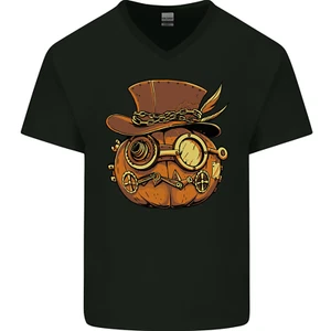 Steampunk Pumpkin Halloween Mens V-Neck Cotton T-Shirt - Picture 1 of 43