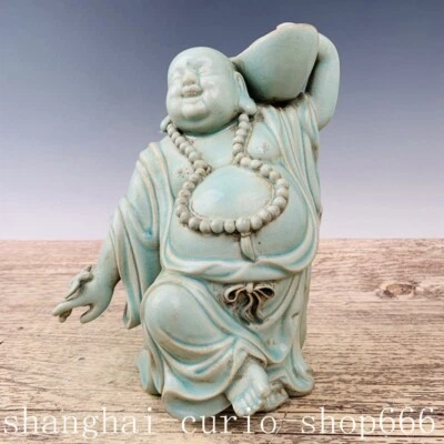 10.4"temple Song Dynasty ru kiln porcelain wealth yuanbao Maitreya Buddha statue Foto 1 de 4